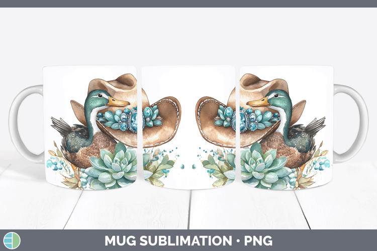 Woodland Teal Cowboy Duck Mug Wrap Sublimation Coffee Cup De