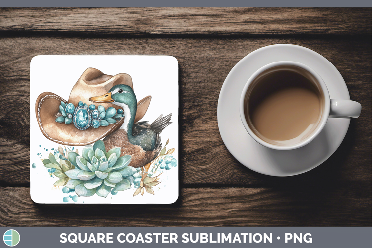 Woodland Teal Cowboy Duck Square Coaster Sublimation Coaster