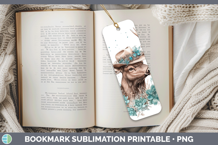 Woodland Teal Cowboy Elk Bookmark Sublimation Printable Desi