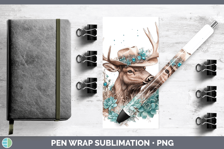 Woodland Teal Cowboy Elk Pen Wrap Sublimation Pen Designs