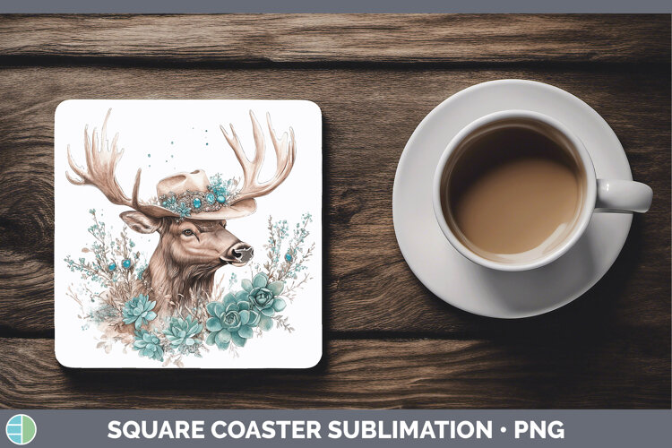 GorgeousWoodland Teal Cowboy Square Coaster design.