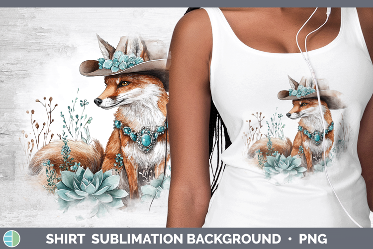 Woodland Teal Cowboy Fox Shirt Sublimation Background Design
