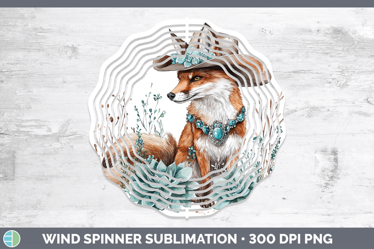 Woodland Teal Cowboy Fox Wind Spinner Sublimation Spinner De