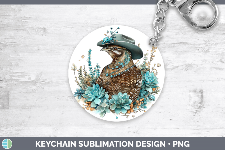 Woodland Teal Cowboy Grouse Keychain Sublimation Keyring Des
