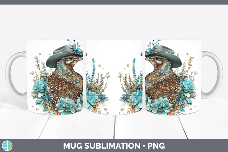 Woodland Teal Cowboy Grouse Mug Wrap Sublimation Coffee Cup