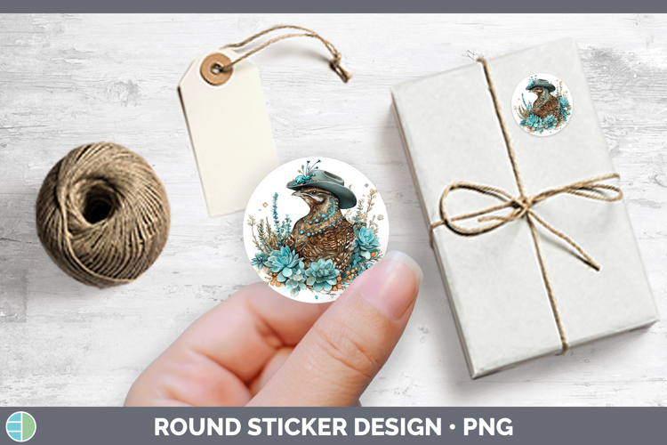 Woodland Teal Cowboy Grouse Stickers | Round Labels Designs