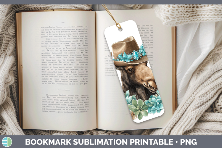Woodland Teal Cowboy Moose Bookmark Sublimation Printable De