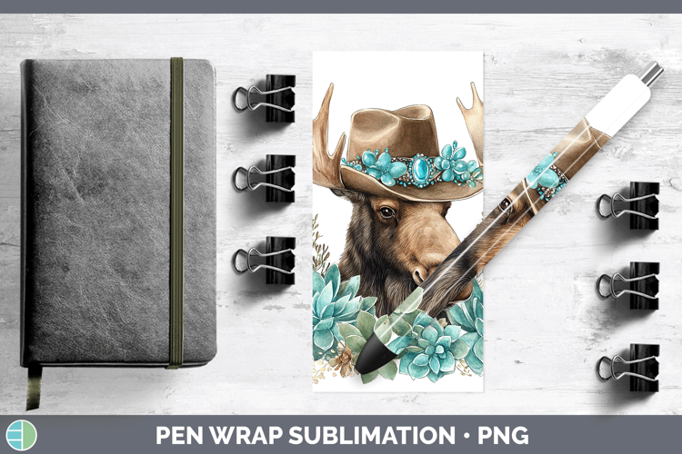 Woodland Teal Cowboy Moose Pen Wrap Sublimation Pen Designs