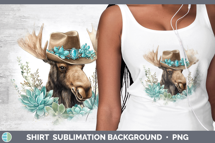 Woodland Teal Cowboy Moose Shirt Sublimation Background Desi