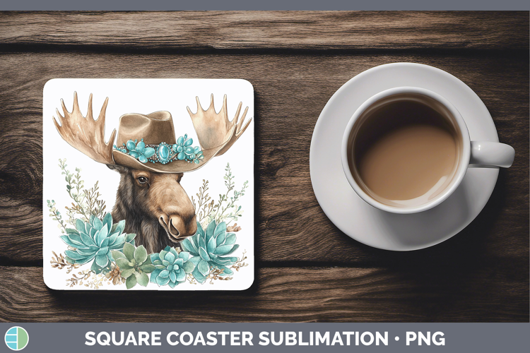 Woodland Teal Cowboy Moose Square Coaster Sublimation Coaste