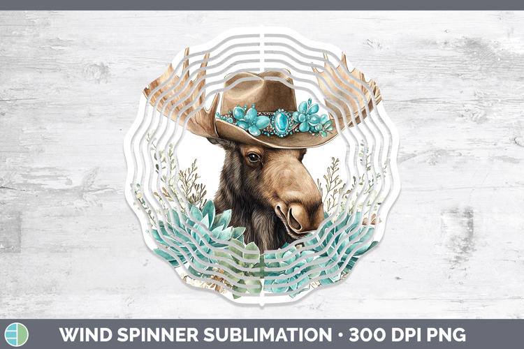 Woodland Teal Cowboy Moose Wind Spinner Sublimation Spinner