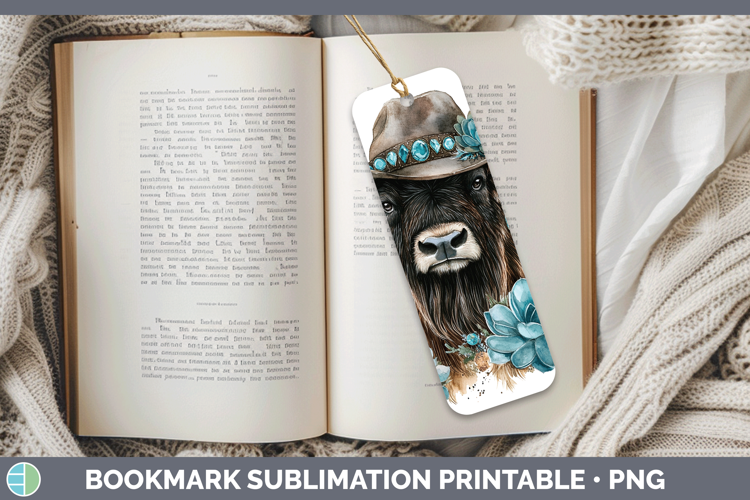 Woodland Teal Cowboy Musk Ox Bookmark Sublimation Printable