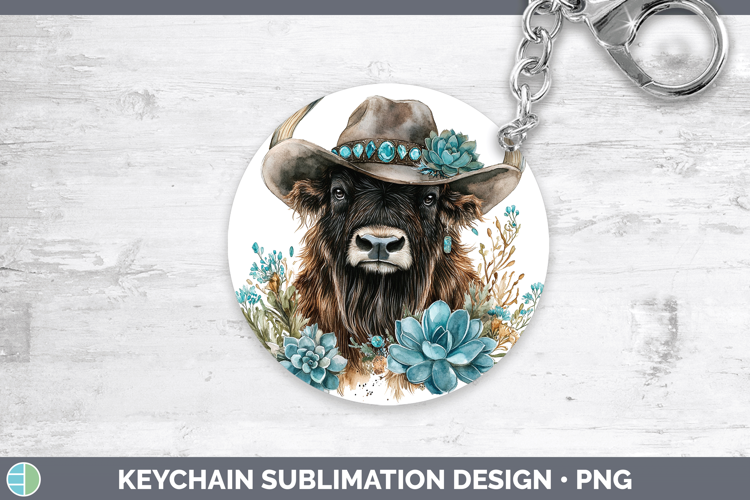 Woodland Teal Cowboy Musk Ox Keychain Sublimation Keyring De