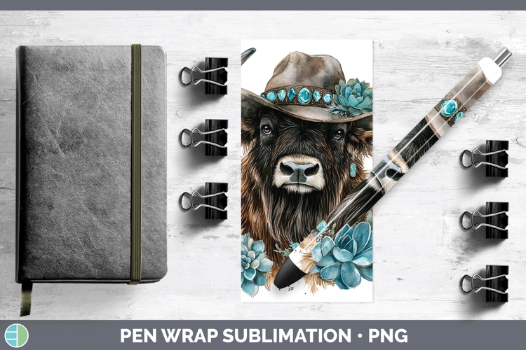 Woodland Teal Cowboy Musk Ox Pen Wrap Sublimation Pen Design