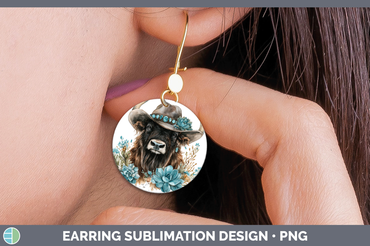 Woodland Teal Cowboy Musk Ox Round Earrings Sublimation Earr