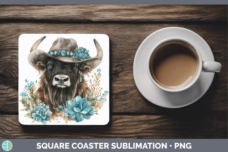 GorgeousWoodland Teal Cowboy Square Coaster design.