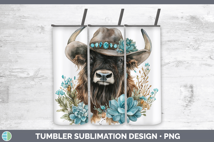 Woodland Teal Cowboy Musk Ox Tumbler Sublimation 20 oz Skinn