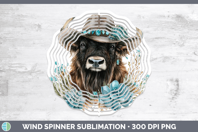 Woodland Teal Cowboy Musk Ox Wind Spinner Sublimation Spinne