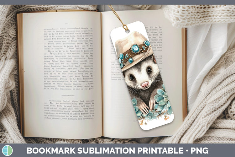 Woodland Teal Cowboy Opossum Bookmark Sublimation Printable