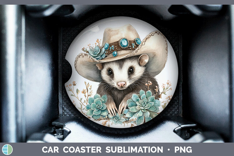GorgeousWoodland Teal Cowboy Car Coaster design.