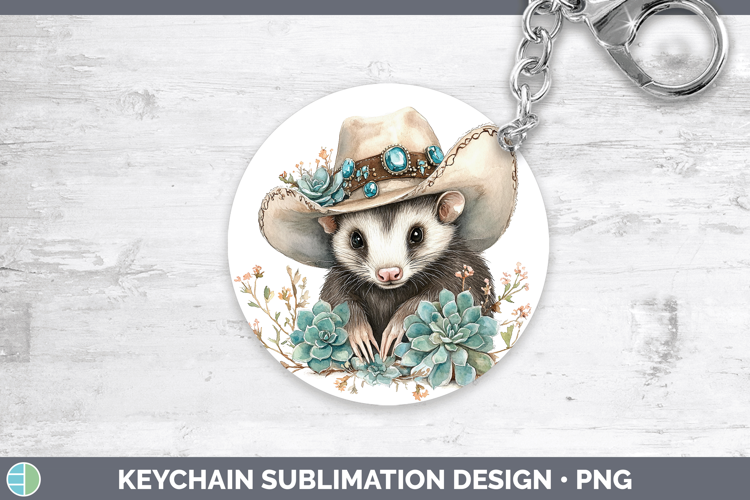 Woodland Teal Cowboy Opossum Keychain Sublimation Keyring De