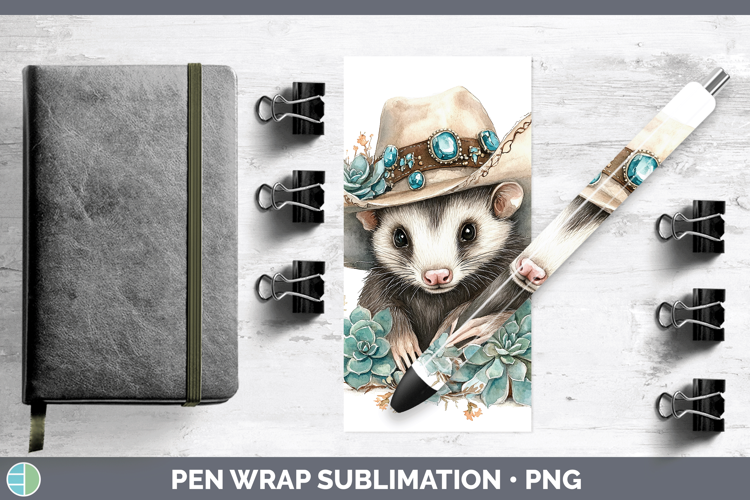 Woodland Teal Cowboy Opossum Pen Wrap Sublimation Pen Design