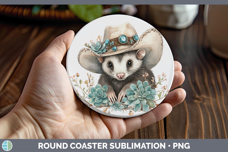 Woodland Teal Cowboy Opossum Round Coaster Sublimation Coast