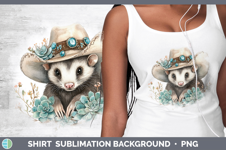 Woodland Teal Cowboy Opossum Shirt Sublimation Background De