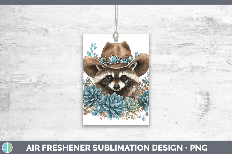 Woodland Teal Cowboy Raccoon Air Freshener Sublimation Car F