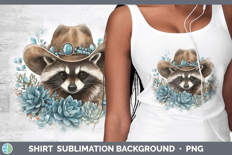 Woodland Teal Cowboy Raccoon Shirt Sublimation Background De