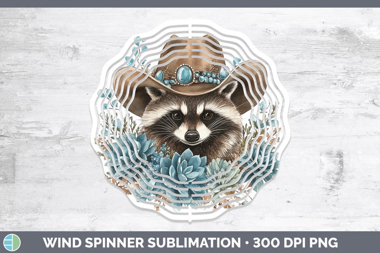 Woodland Teal Cowboy Raccoon Wind Spinner Sublimation Spinne