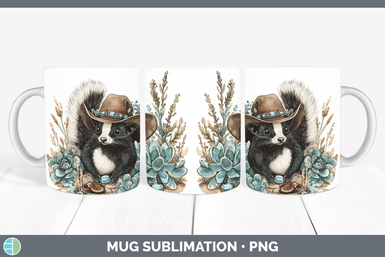 Woodland Teal Cowboy Skunk Mug Wrap Sublimation Coffee Cup D