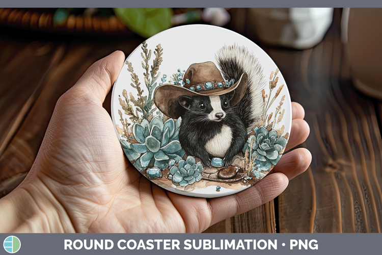 Woodland Teal Cowboy Skunk Round Coaster Sublimation Coaster