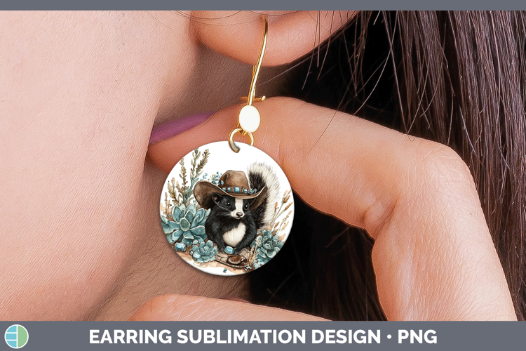 Woodland Teal Cowboy Skunk Round Earrings Sublimation Earrin