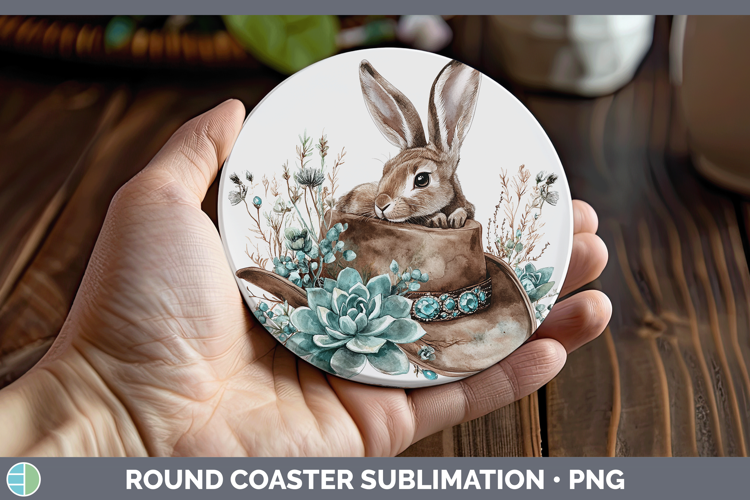 Woodland Teal Cowboy Snowshoe Hare Round Coaster Sublimation