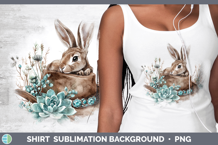Woodland Teal Cowboy Snowshoe Hare Shirt Sublimation Backgro