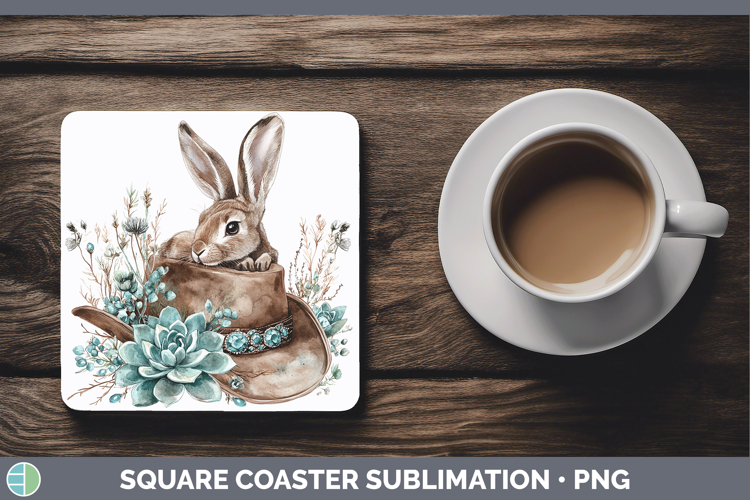 Woodland Teal Cowboy Snowshoe Hare Square Coaster Sublimatio