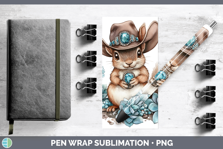 Woodland Teal Cowboy Squirrel Pen Wrap Sublimation Pen Desig