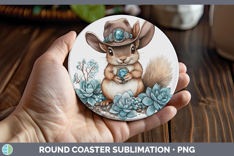 Woodland Teal Cowboy Squirrel Round Coaster Sublimation Coas