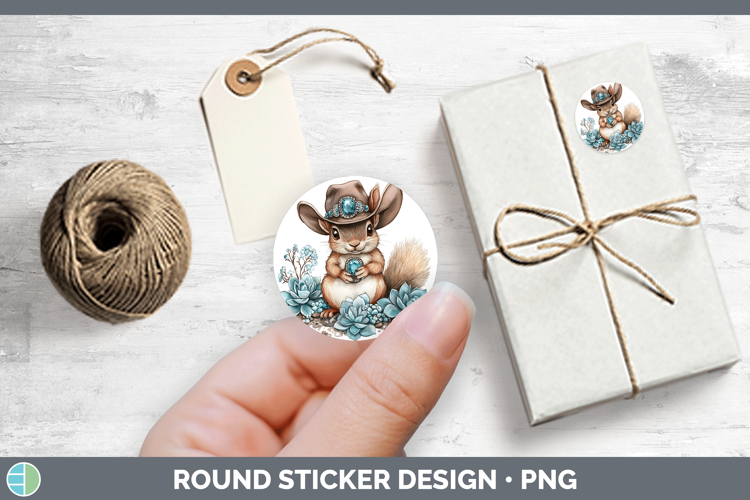 Woodland Teal Cowboy Squirrel Stickers | Round Labels Design