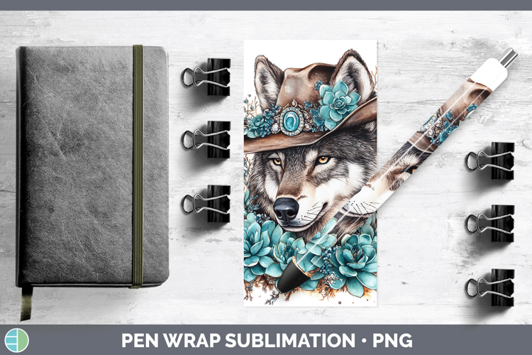 Woodland Teal Cowboy Wolf Pen Wrap Sublimation Pen Designs