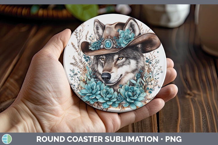 GorgeousWoodland Teal Cowboy Round Coaster design.