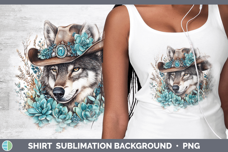 Woodland Teal Cowboy Wolf Shirt Sublimation Background Desig