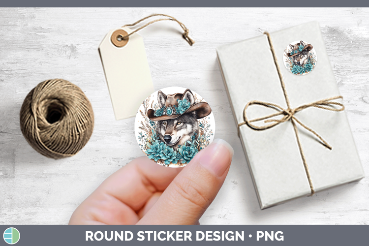 Woodland Teal Cowboy Wolf Stickers | Round Labels Designs