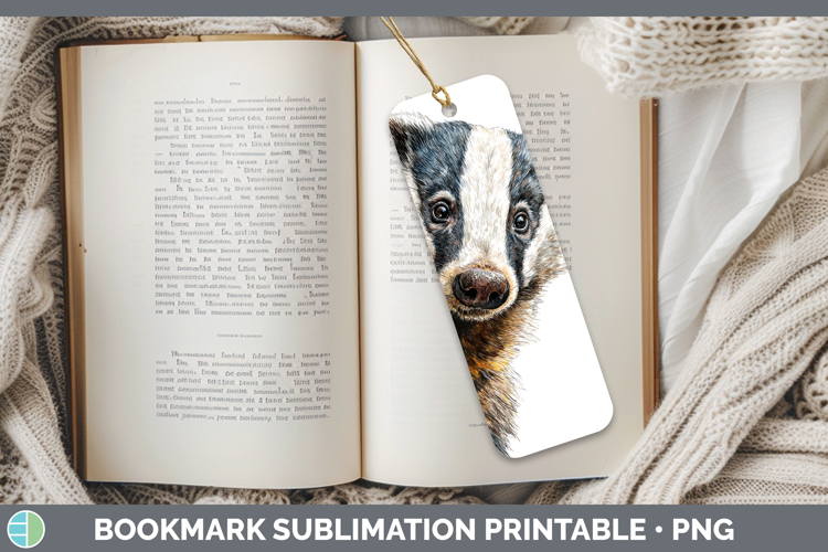 Badger Bookmark Woodland Tree Peek Sublimation Printable Des