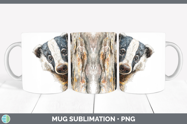 Badger Woodland Tree Peek Mug Wrap Sublimation Design