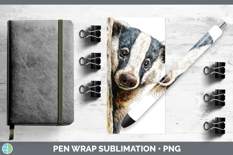 Badger Woodland Tree Peek Pen Wrap Sublimation Design