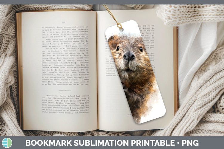 Beaver Woodland Tree Peek Bookmark Sublimation Design
