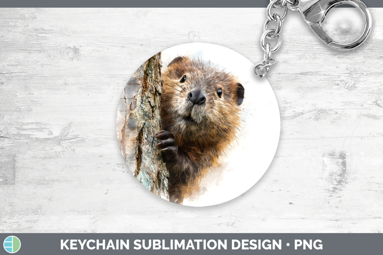 Beaver Woodland Tree Peek Keychain Sublimation Design