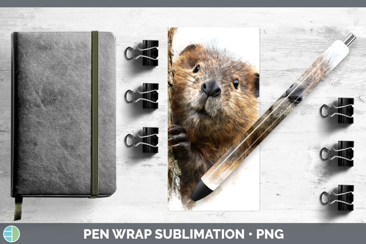 Beaver Woodland Tree Peek Pen Wrap Sublimation Design
